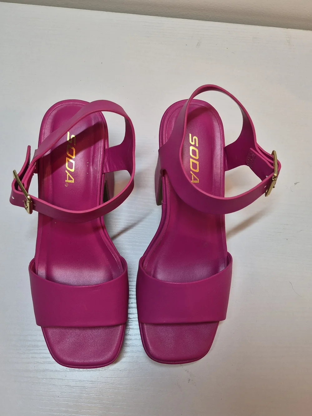 Soda Hot Pink Chunky Platform Sandals with Gold Buckle